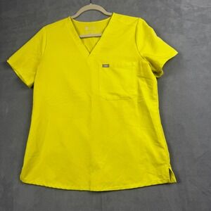 FIGS Casma Scrub Top Neon Yellow V-Neck Short Sleeve Pocket FW1000 Mens Medium